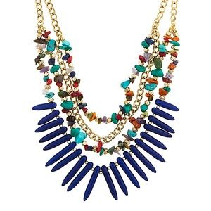 Western Blue stone bib gold tone necklace set new